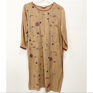 Eten Printed Tunic High Side-Slit Tunic Shirt Dress Lagenlook XXL Tan Longline